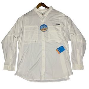 Columbia PFG Mens XXL 2XL Long Sleeve Button Up Lightweight White Shirt